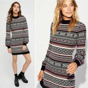 NWT! FREE PEOPLE BLACK/RED FAIR ISLE SWEATER DRESS SIZE MEDIUM